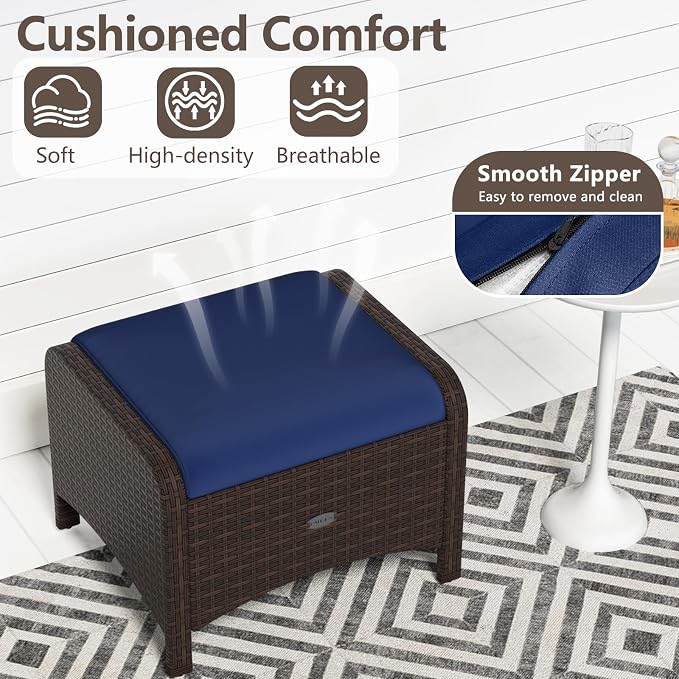 Tangkula 2 Pieces Outdoor Patio PE Wicker Ottomans - Image 7