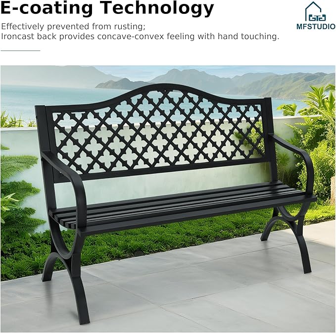 MFSTUDIO 50" Lucky Clover Outdoor Bench, Durable Patio Garden Bench Park Chair - Image 5