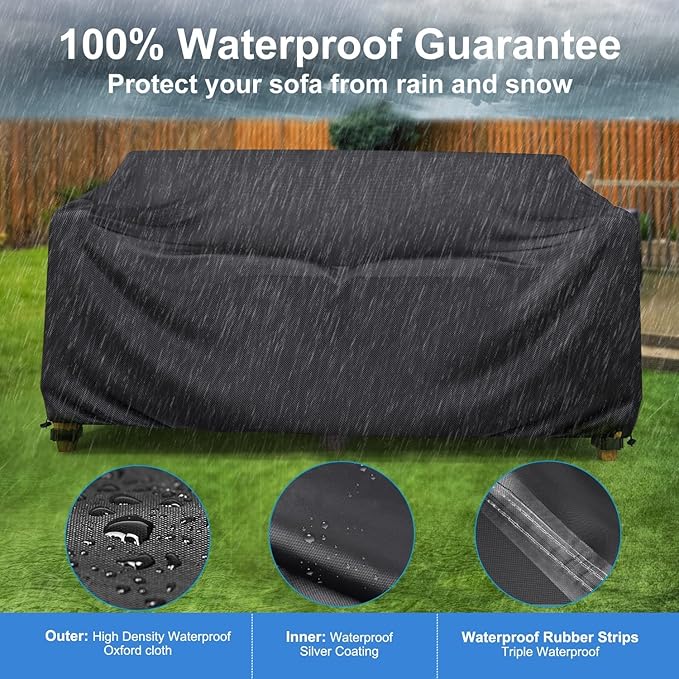 Mrrihand Heavy Duty Patio Sofa Cover Waterproof, 3-Seater Outdoor Sofa Loveseat - Image 4
