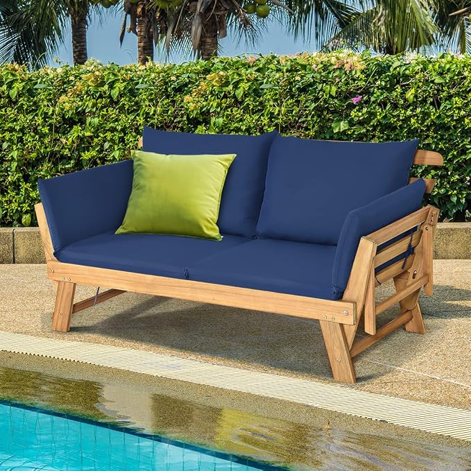 Tangkula Acacia Wood Patio Convertible Couch Sofa Bed - Image 5
