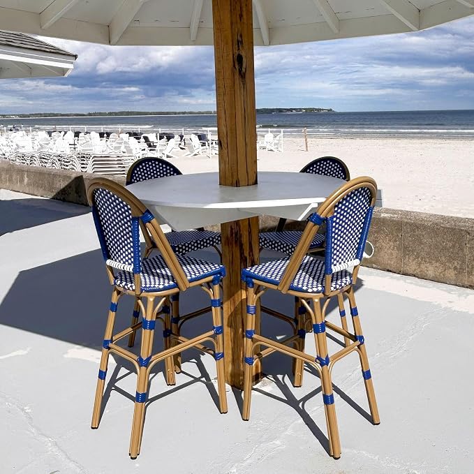 PURPLE LEAF French Counter Height Bar Stool Set of 4 25" Bamboo Print Finish by PURPLELEAF