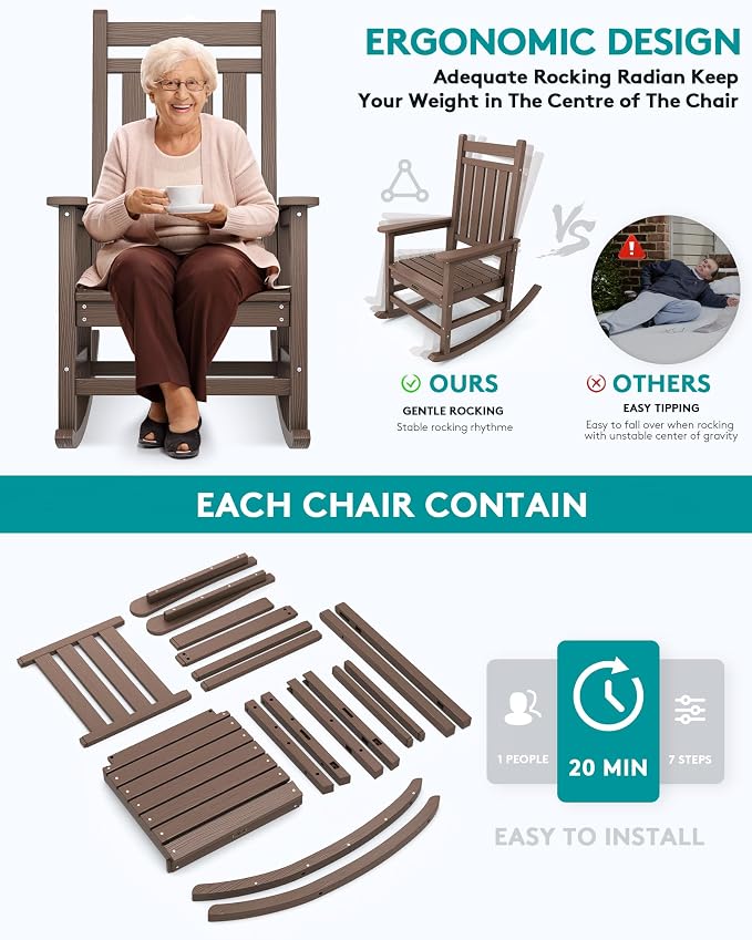 SERWALL Oversized Rocking Chair, Outdoor Rocking Chair - Image 5