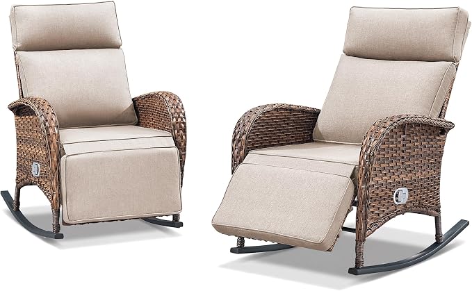 Zero Gravity Patio Rocking Wicker Recliner Chairs Set of 2- Wicker Outdoor - Image 7