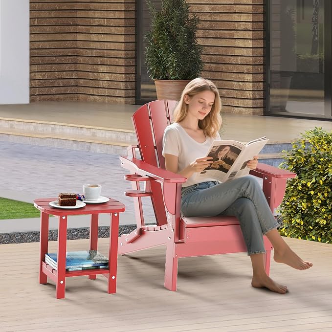 nalone Adirondack Side Table 16.5" Outdoor Side Table HDPE Plastic Double - Image 2