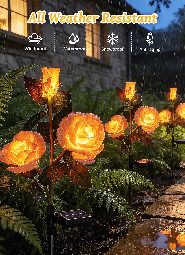 Brightown Outdoor Solar Flower Lights, 4 Pack Solar Garden Light - Image 5