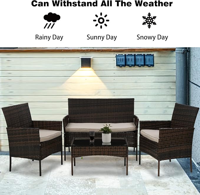 PayLessHere 4 Pieces Patio Furniture Set Rattan Outside Furniture Wicker Sofa - Image 6