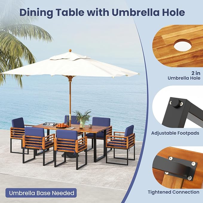 Tangkula 7 Piece Patio Dining Set, Acacia Wood Dining Chair & Table Set - Image 6