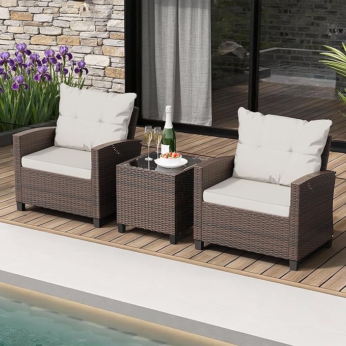 Shintenchi 3 Pieces Patio Furniture Set 3 Pieces PE Rattan Wicker Chairs - Image 7
