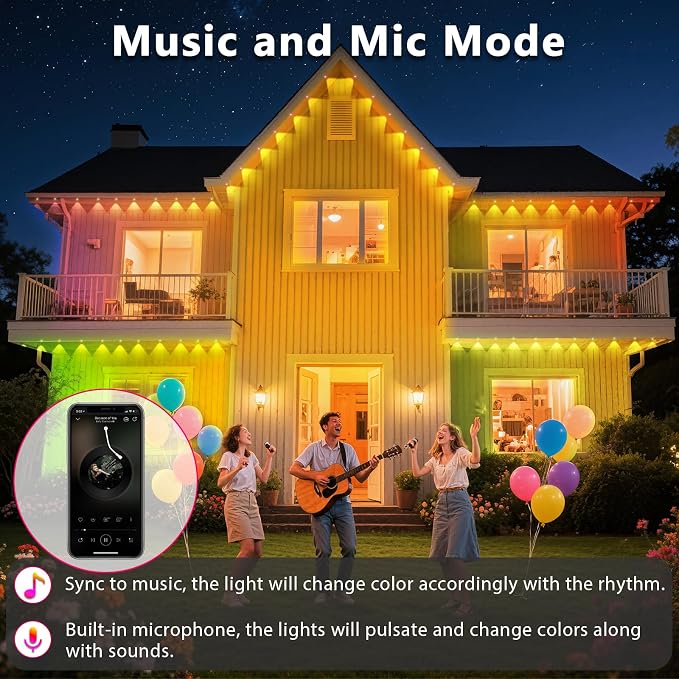 300FT Permanent Outdoor RGB Lights, IP67 Waterproof Smart Eave Lighting - Image 6