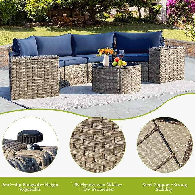 ECOTOUGE 7 Piece Outdoor Half Moon Furniture, Wicker Patio Sectional - Image 4