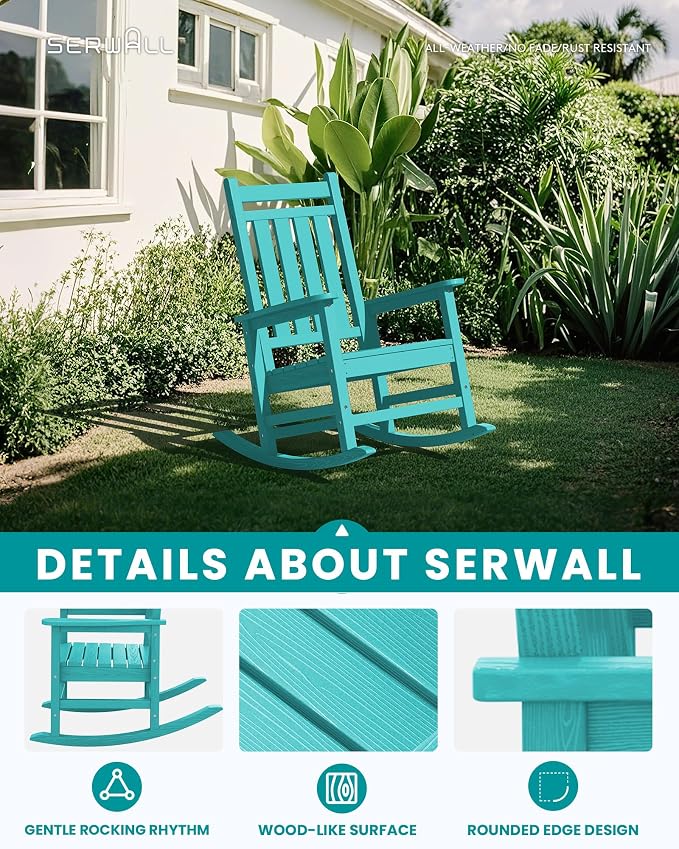 SERWALL Oversized Outdoor Rocking Chair Set of 2, HDPE Rocker - Image 4