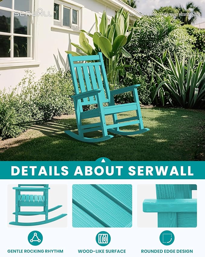 SERWALL Oversized Outdoor Rocking Chair Set of 4, HDPE Rocker - Image 3