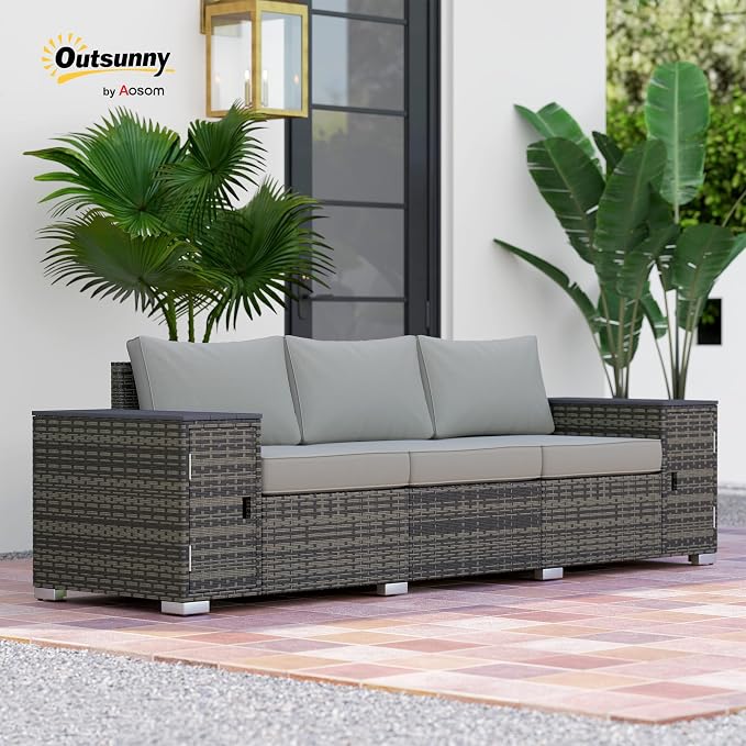 Outsunny 3 Seater Wicker Sofa - Image 2
