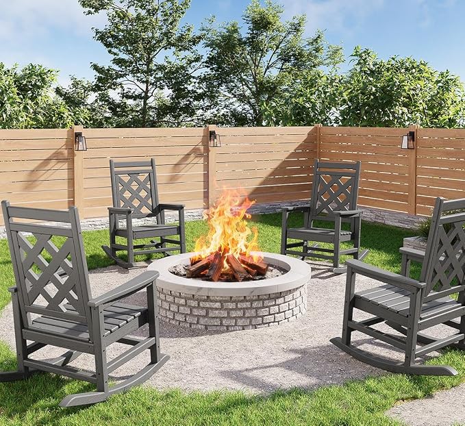 GarveeLife Outdoor Rocking Chair Set of 4, HDPE Weather Resistant Patio Rocking by GarveeLife