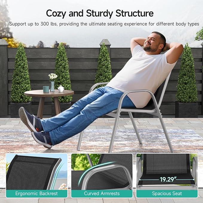 Patio Chairs Set of 2, Easily Set Up Stackable Outdoor Dining Chairs - Image 7