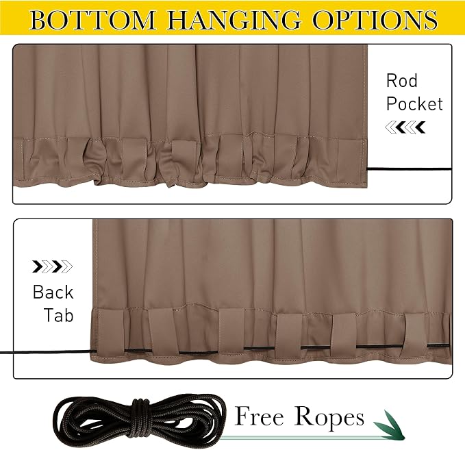 NICETOWN 2 Panels Waterproof Outdoor Curtains Fixed Pocket & Back Tab on Top & - Image 4