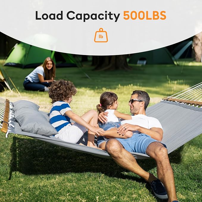 Double Hammock with Spreader Bar, Soft Pillow, Max Load 500lbs, Portable Hammock - Image 2