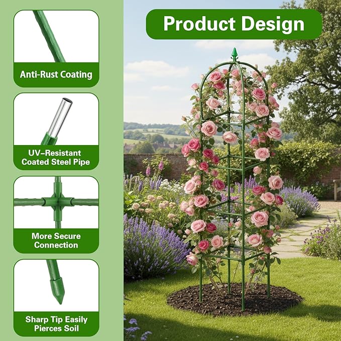 2 Pack Garden Obelisk Trellis for Climbing Plants, Tower Potted Cages Plant - Image 3