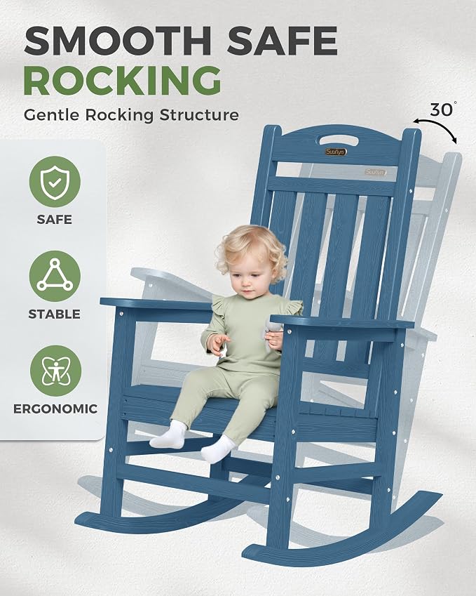 Oversized Outdoor Rocking Chairs Set of 2, High Back Outdoor Rocker Chair - Image 4