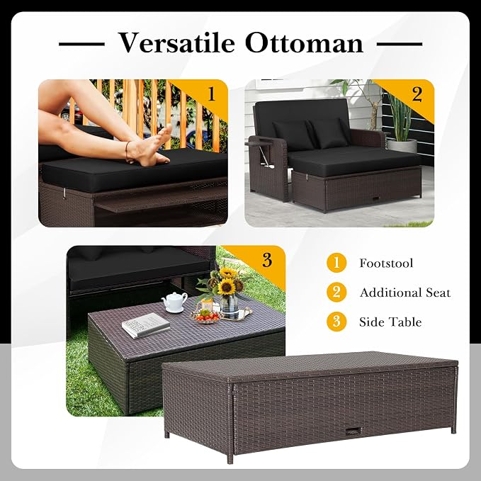 Nightcore Wicker Patio Outdoor Daybed, Outdoor Chaise Lounger w/ 4-Level - Image 5