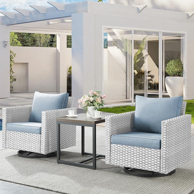 Belord Outdoor Bistro Set 3 Piece Wicker Swivel Rocker Patio Chairs, Oversize - Image 3
