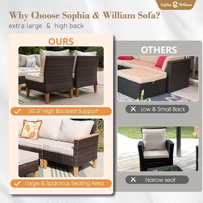 Sophia & William Outdoor Patio Furniture Set High Back Wicker Sofa All-Weather - Image 5