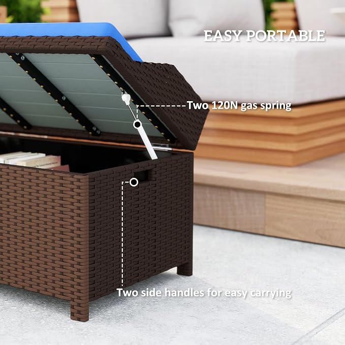 Outsunny Outdoor Wicker Storage Bench Deck Box, PE Rattan Patio Furniture Pool - Image 5