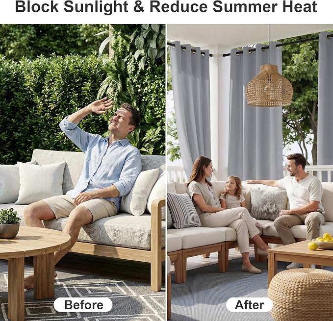 RYB HOME Outdoor Curtains for Patio Waterproof Block Sunlight Thermal Insulated - Image 2