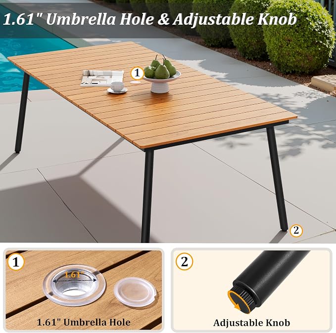 83" Patio Outdoor Dining Table for 6-8, Weather-Resistant Wood-Grain Top - Image 6