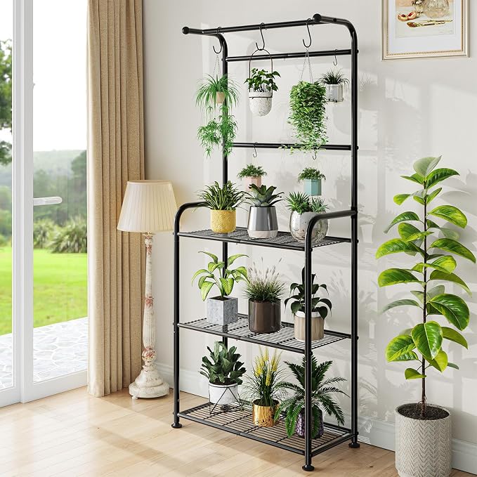 Plant Stands Outdoor with Hooks, Metal Tall Plant Shelves Indoor - Image 3