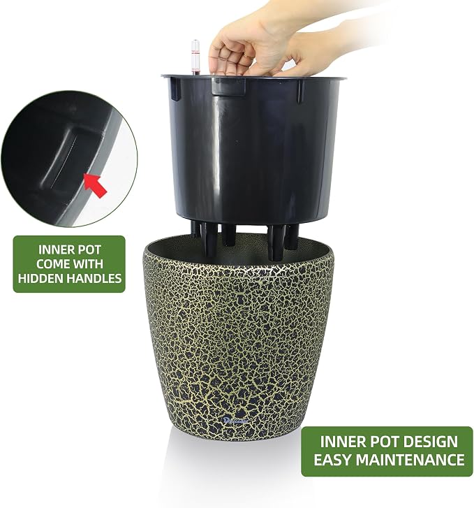 Dexceder 9x8 Inches Self Watering Planter Indoor Outdoor, Inner Pot Design - Image 4