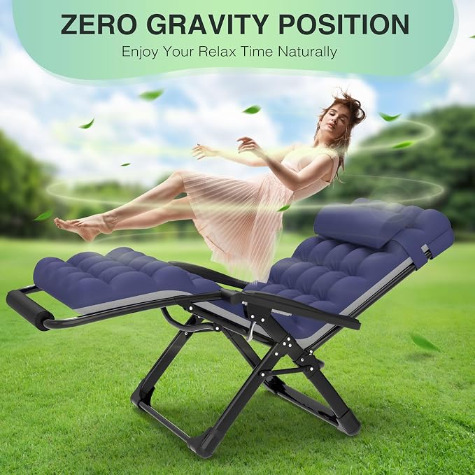 Suteck Oversized Zero Gravity Chair, 33In XXL Lounge Chair w/Removable - Image 6