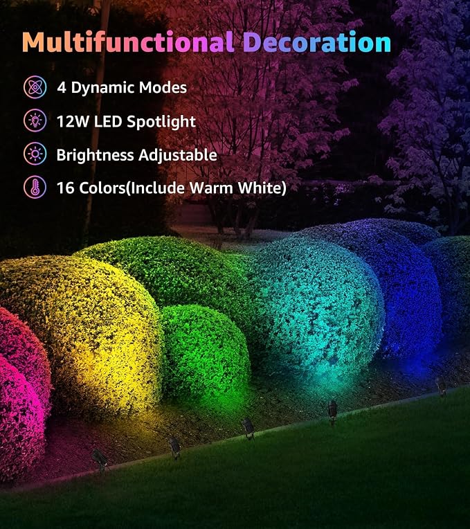 SUNVIE RGBW Outdoor Spotlight 12W LED Landscape Spotlights 120V Color Changing - Image 2