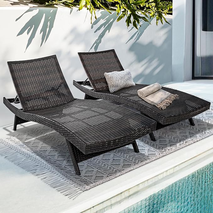 IDZO Katalina Chaise Lounge Set of 2-500lbs Support, UV Wicker, Ergonomic Wave by Idzo