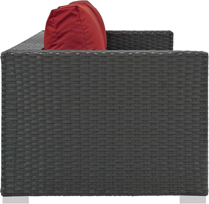 Modway Sojourn Wicker Rattan Outdoor Patio Sunbrella Fabric Sofa in Canvas Red - Image 2
