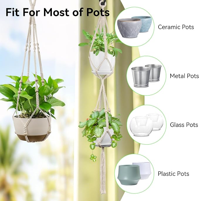 USLAI Macrame Plant Hanger Indoor Outdoor, Fits 4 to 15 Inch Pots, Strong - Image 6