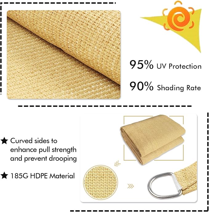 KANAGAWA Sun Shade Sail 10'x10'x14' Sand Triangle UV Block Canopy Awning - Image 3