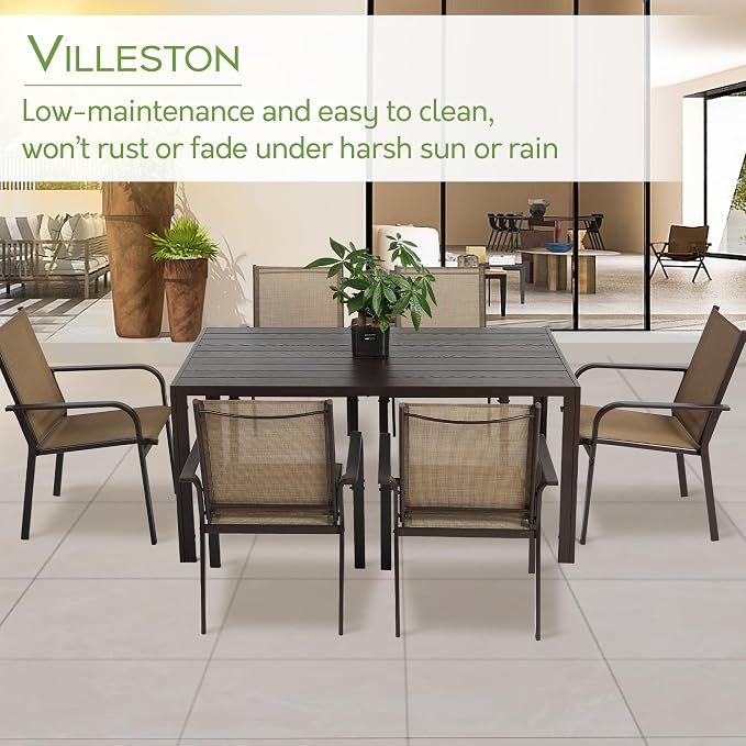 7 Piece Patio Dining Set for 6, 6 Stackable Textilene Chairs and 1 Dining Table - Image 7