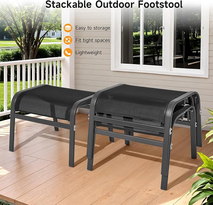 ONBRILL Outdoor Ottoman Foot Rest Set of 2, Textilene Fabric Outdoor Footstool - Image 6