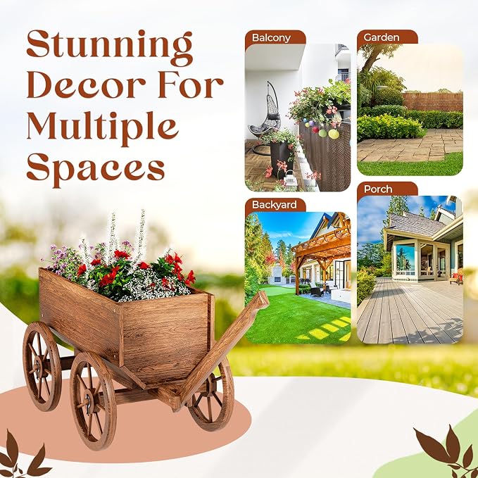 Wood Wagon Planter for Outdoor Balcony Decor - Image 6