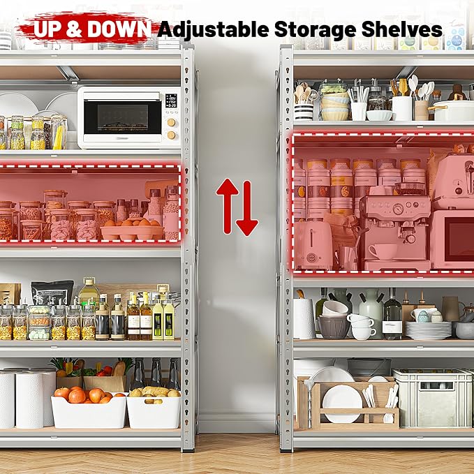 REIBII 2020LBS Garage Shelving Heavy Duty 5 Tier Storage Shelves Adjustable - Image 7