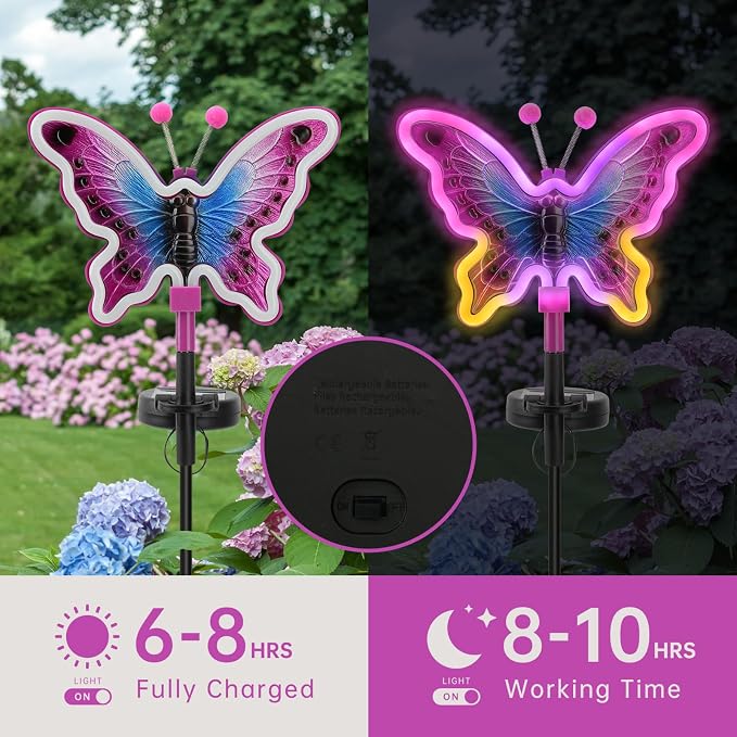 Butterfly Solar Lights, Solar Butterfly Outdoor Light, Garden Decor, Neon - Image 4