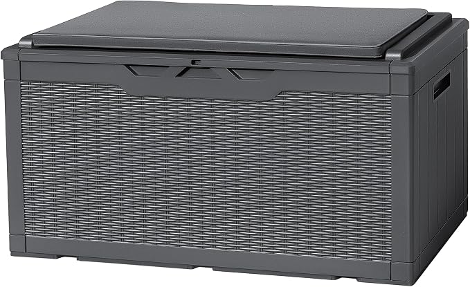 Flamaker Deck Box with Cushion 100 Gallon Waterproof Resin Storage Box with Air by Flamaker