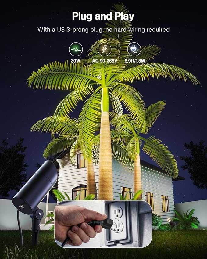 HIBOITEC 1 Pack 30W Outdoor LED Spot Lights 120V Plug in Flag Pole Light 3000LM - Image 3
