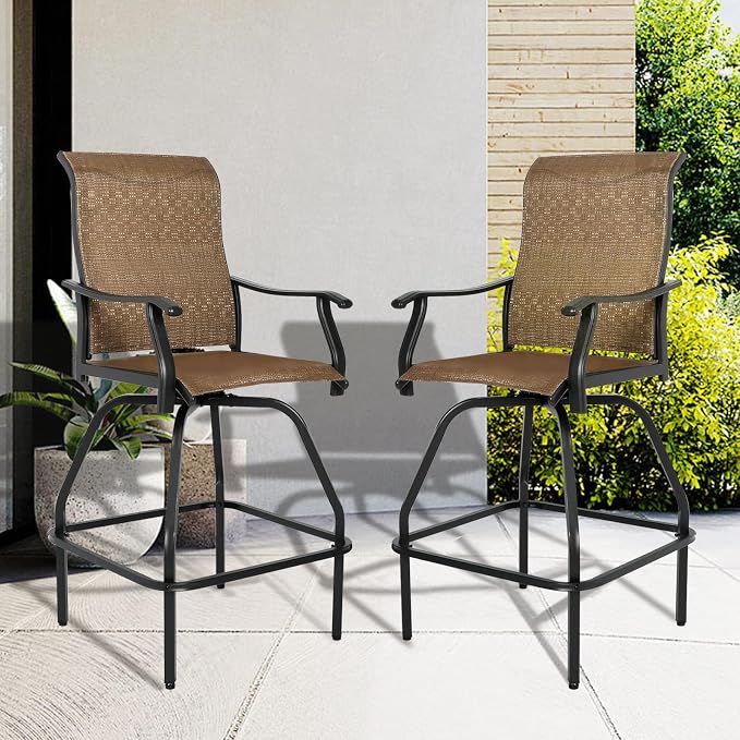 LEVELEVE Patio Bar Set 4pcs Swivel Bar Stools Outdoor Bistro Textilene - Image 2