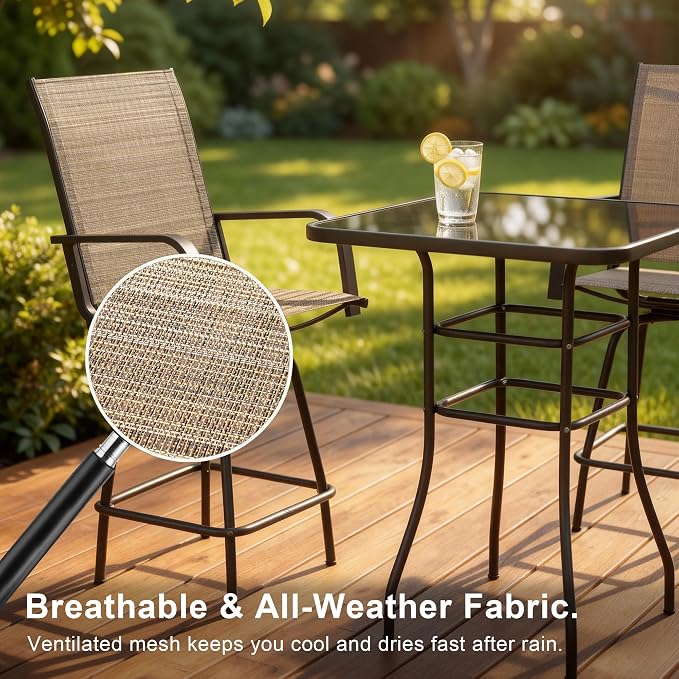 Homall 3 Piece Outdoor Patio Swivel Bar Stools Set, High Top Table - Image 3