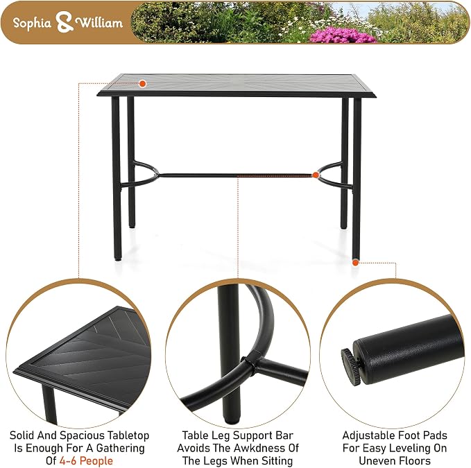 Sophia & William Patio Bar Set 5 Piece Outdoor High Dining Table and Chairs Set - Image 2