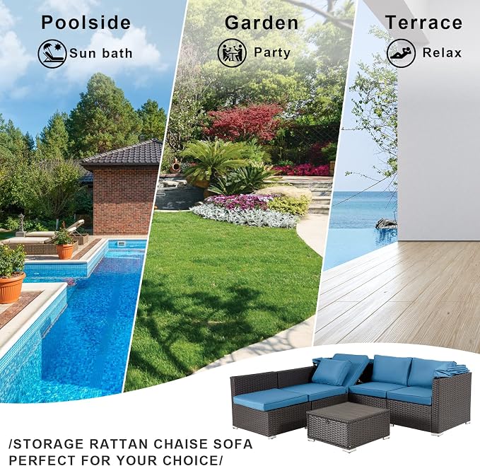 HOMREST 6 Pieces Patio Furniture Sets, Rattan Daybed - Image 7