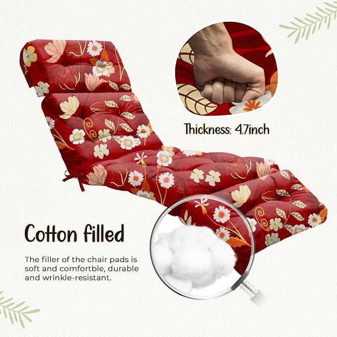 4 Pack Outdoor Chaise Lounge Chair Cushion 75.1 x 22.8 x 4.7 Inches 100% - Image 6