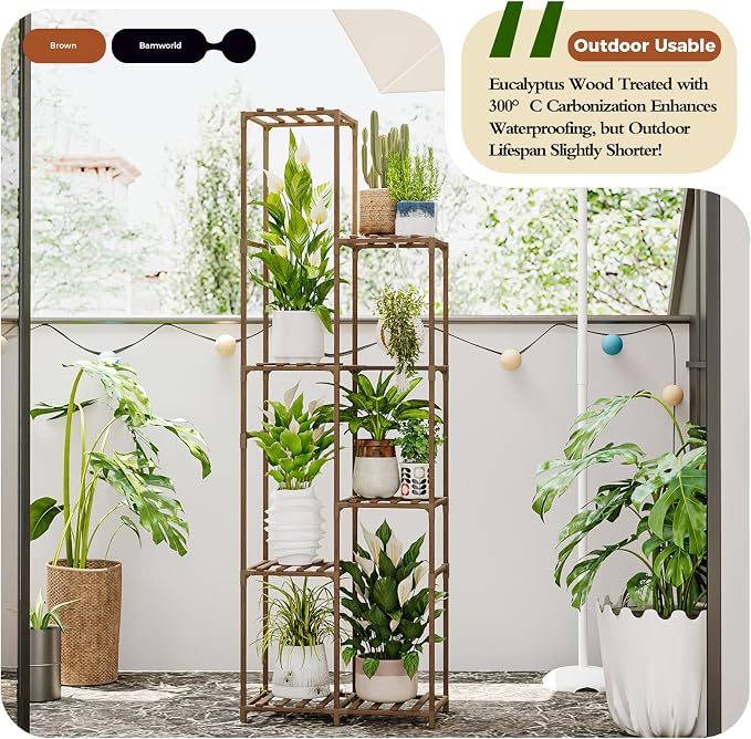 Bamworld Tall Plant Stand Indoor Corner Outdoor Plant Shelf Wood Plant Holder - Image 3